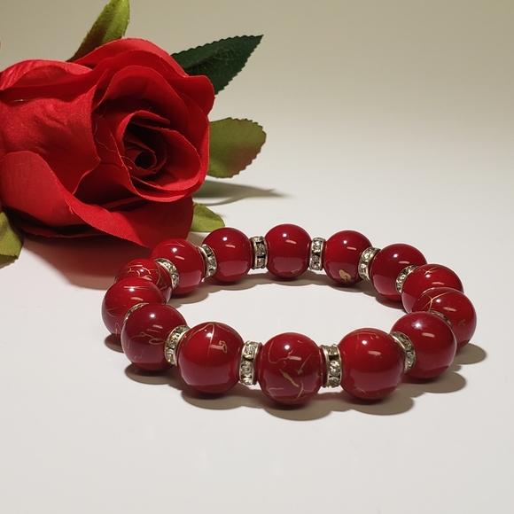 Thailand Red Bead Stretch Bracelet - Picture 4 of 8